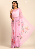 Dusty Pink Multicolor Floral Printed Georgette Saree - Taashi