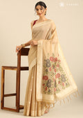 Pastel Beige Woven Butta Linen Saree - Taashi