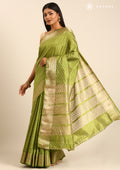Green Traditional Zari Butta Woven Tussar Saree - Taashi