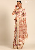 Cream Watercolor Floral Printed Tussar Saree - Taashi