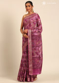 Magenta A/O Floral Printed Tussar Saree - Taashi