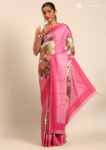 Pink Floral Digital Print Satin Saree - Taashi