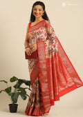 Dusty Pink Traditional Printed Silk Saree - Taashi