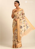 Pastel Yellow Floral Printed Georgette Saree - Taashi