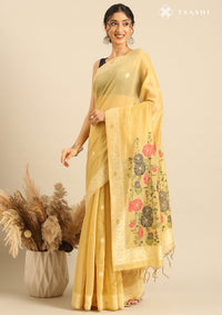 Pastel Yellow Linen Woven Saree