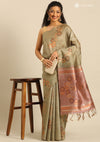 Dusty Green Tussar Contemporary Woven Saree