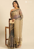 Golden Floral Print With Neutral Color Printed Tissue Saree - Taashi