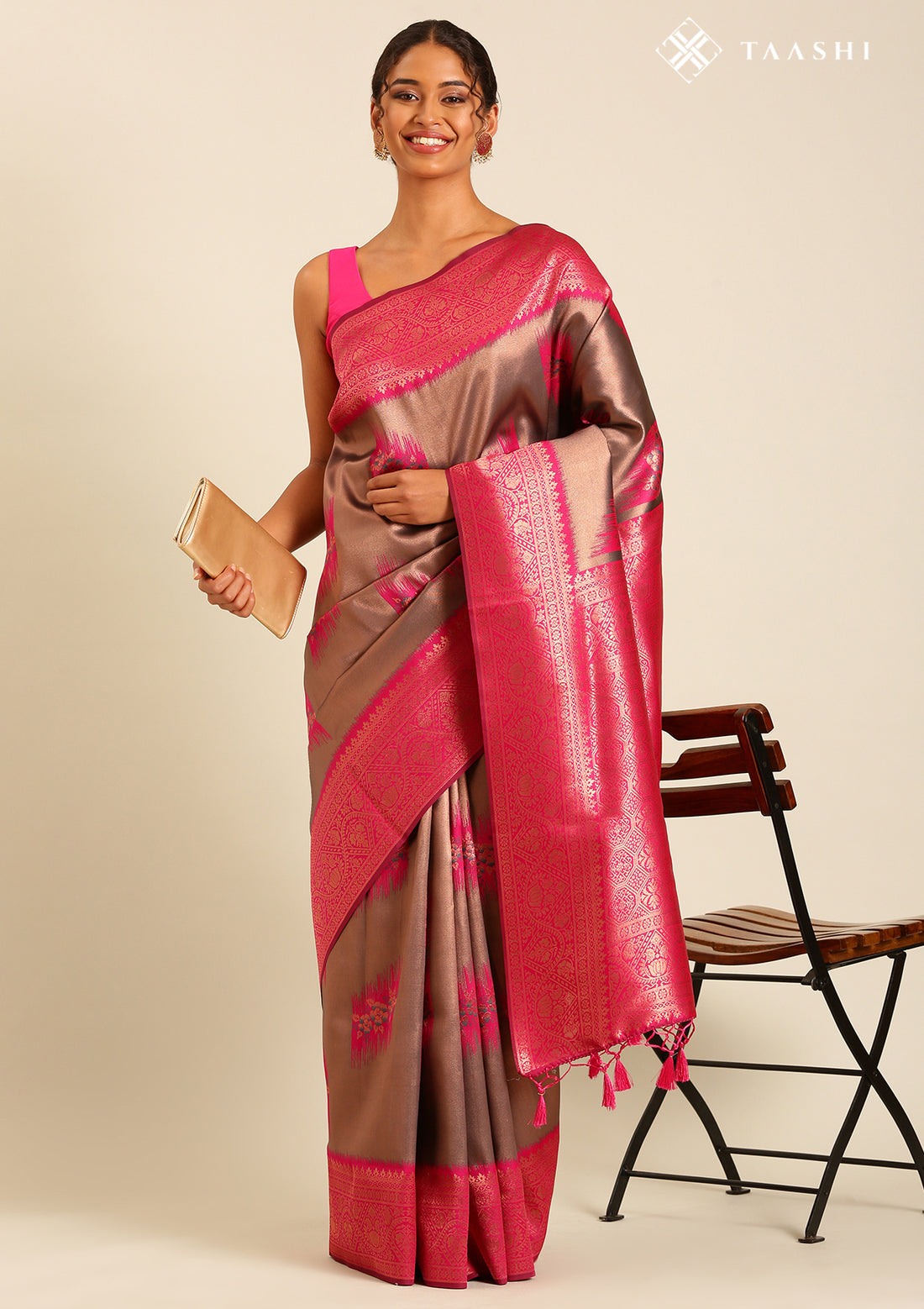 Pink Saree with Floral