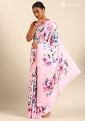Pastel Green A/O Floral Printed Satin Saree - Taashi
