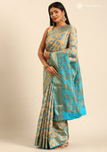 Blue Floral Woven Tussar Saree - Taashi