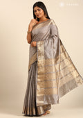 Grey Traditional Zari Butta Woven Tussar Saree - Taashi