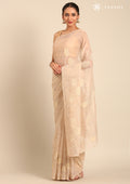 Cream Lotus Embroidered Tussar Saree - Taashi