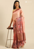 Dusty Pink Floral Printed Tussar Saree - Taashi