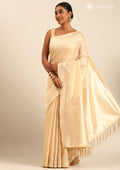 Cream Traditional Pattern Woven Tussar Saree - Taashi