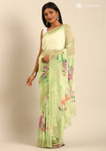 Pastel Green Multicolor Floral Printed Georgette Saree - Taashi