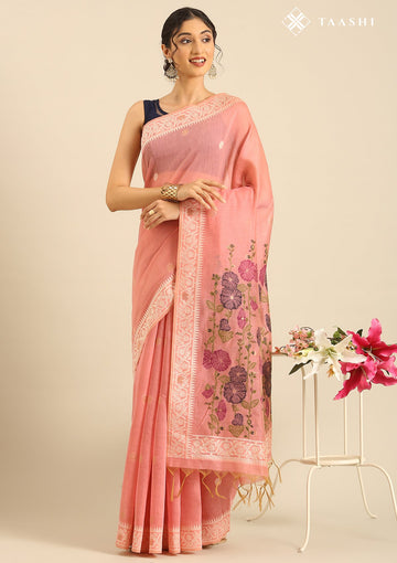 Pastel Pink Linen Woven Saree