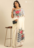 OffWhite Tissue Saree EmboideRed On The Pallu - Taashi