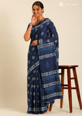 Indigo Batik Tree Butta Printed Cotton Saree - Taashi