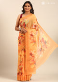 Orange Watercolor Floral Printed Georgette Saree - Taashi