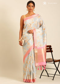 Pastel Blue Tissue Contemporary Printed Saree