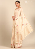 Cream Fancy Embroidery Tussar Saree - Taashi