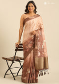 Chocolate Floral Printed Tussar Saree - Taashi