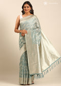 Teal Floral Woven Tussar Saree - Taashi