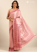 Dusty Pink Butti Printed Art Tussar Matka Silk Saree - Taashi