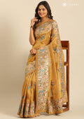 Amber Gold Nature InspiRed Embroiderd Tissue Saree - Taashi