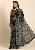 Black Abstract Printed Tussar saree - Taashi