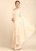 Cream Fancy Embroidery Tussar Saree - Taashi