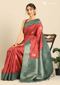 Dark Pink Floral Woven Tussar Saree - Taashi