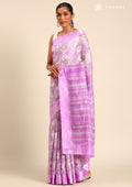 Purple A/O Floral Printed Plaids Woven Line Saree - Taashi
