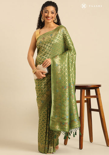 Leaf Green Banarasi Silk Weave Saree