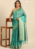 Green Zari Woven And Floral Printed Organza Saree - Taashi