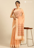 Peach Woven Butta Linen Saree - Taashi