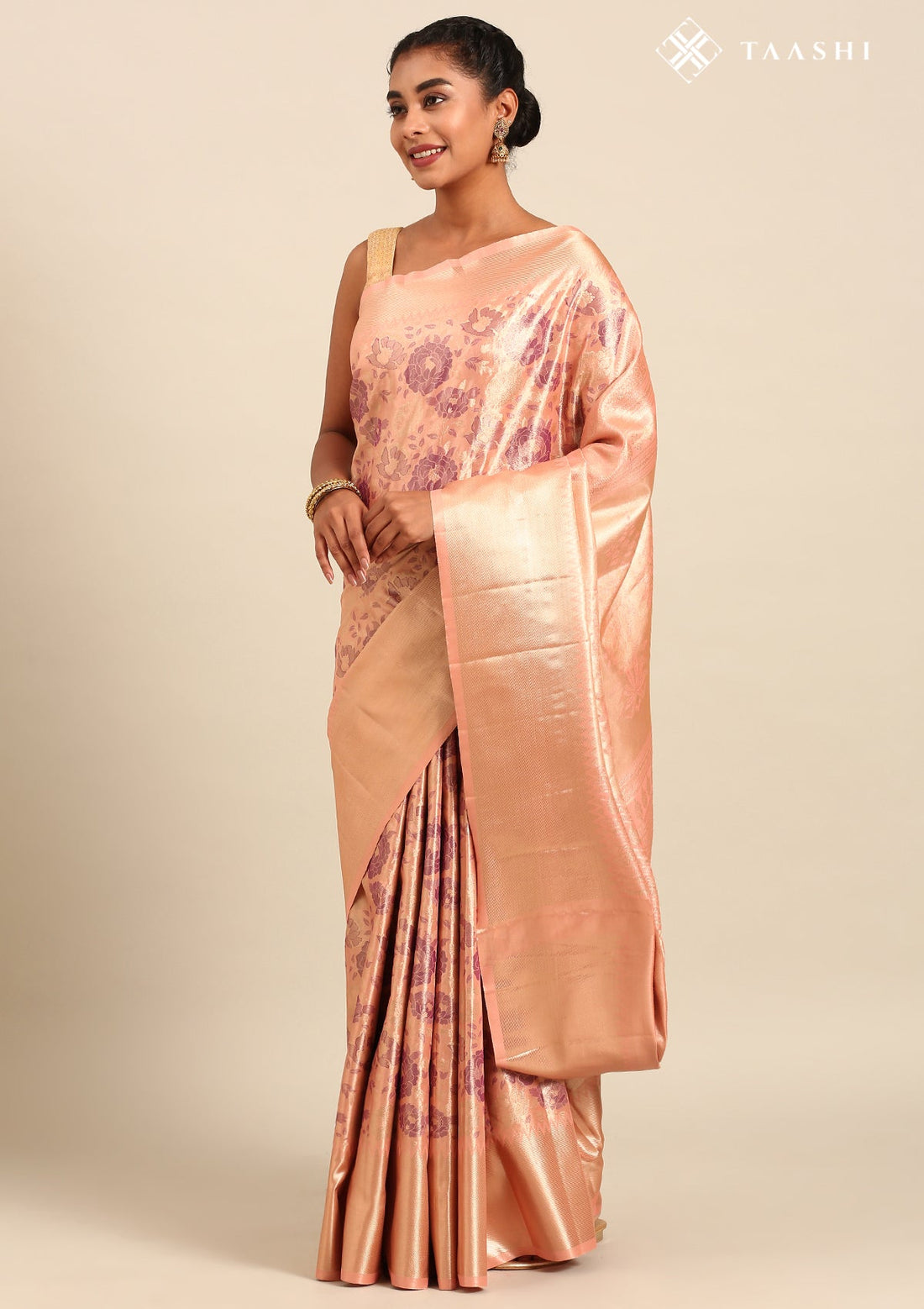 Peach Silk Ottu Tissue Kanjivaram Weave Saree