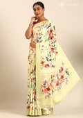 Pista Green A/O Floral Printed Satin Saree - Taashi