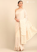 Cream Fancy Embroidery Tussar Saree - Taashi