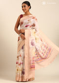 Pastel Beige Watercolor Floral Printed Georgette Saree - Taashi