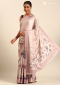 Dusty Pink Zigzag Leheriya Printed Satin Saree - Taashi