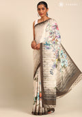 Offwhite Digital Multicolor Floral And Textured Printed Crepe Saree - Taashi