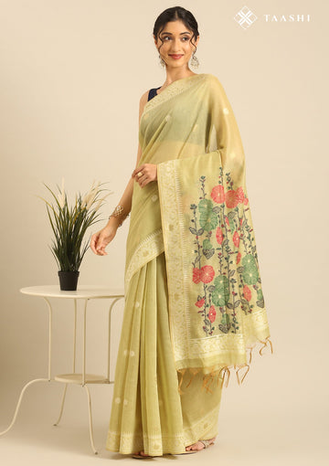 Pastel Green Linen Woven Saree