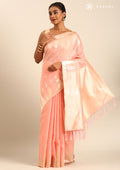 Pastel Peach Traditional Temple Pattern Tussar Saree - Taashi