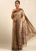 Chikoo Mughal Floral Woven Pattern Tussar Saree - Taashi