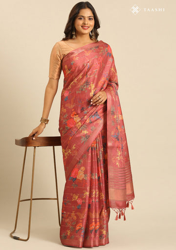 Dusty Pink Tussar Contemporary Printed Saree