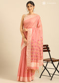 Pink Woven Butta Linen Saree - Taashi