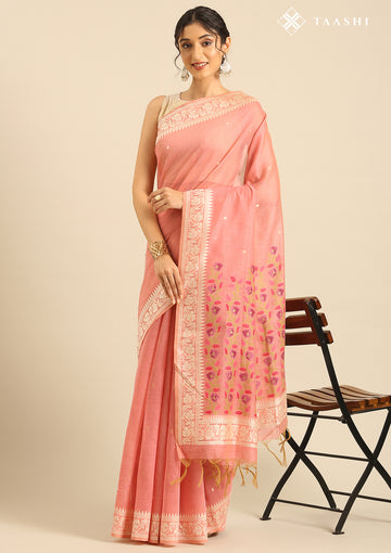 Pink Woven Butta Linen Saree