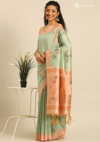 Mint Green Tussar Contemporary Woven Saree