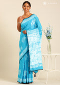 Blue Batik Elephant Printed Cotton Saree - Taashi